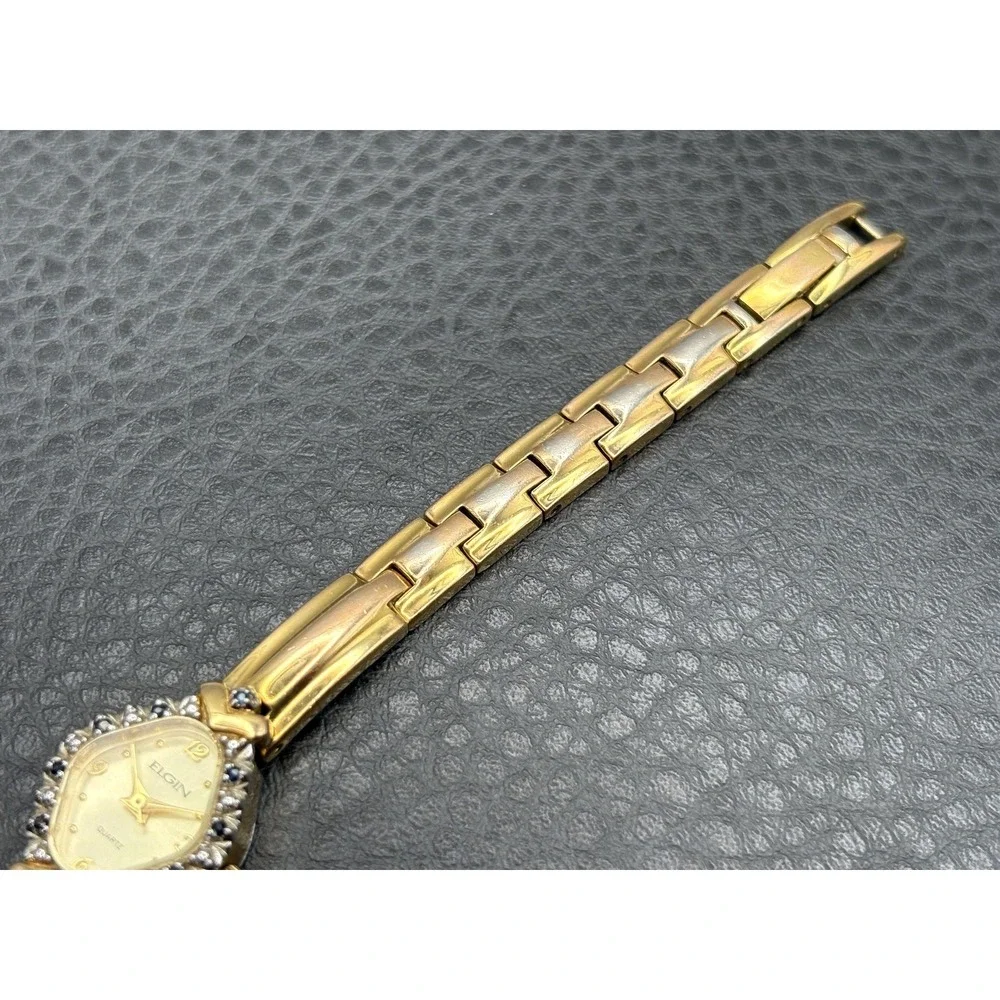 Vintage Elgin Genuine Sapphire Quartz Watch Gold Tone Untested Needs Battery